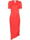 Moschino Ruffle-trim Asymmetric Midi Dress In Red