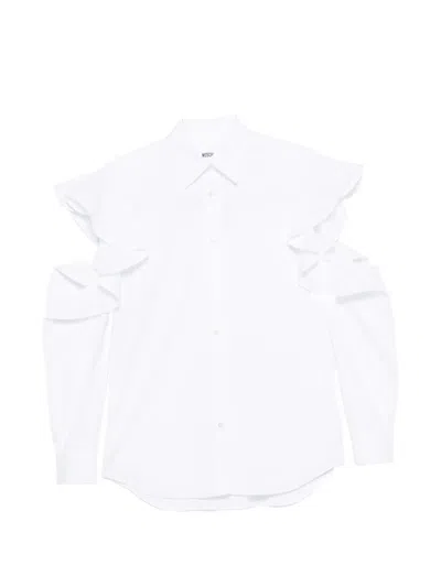 Moschino Ruffled Cold-shoulder Shirt In White