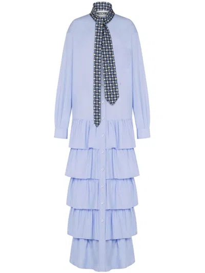 Moschino Ruffled Cotton Dress In Blue