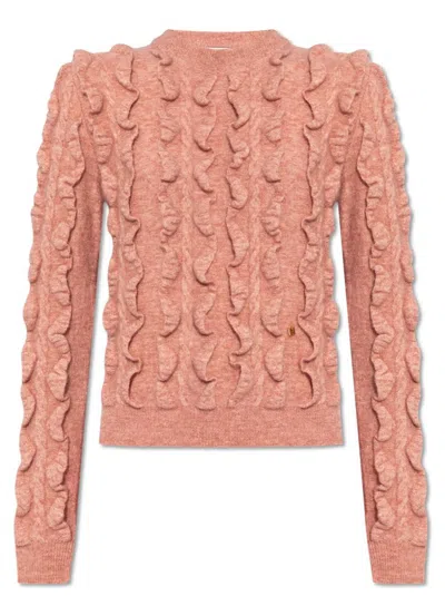 Moschino 3d Ruffles Knitted Sweater In Pink