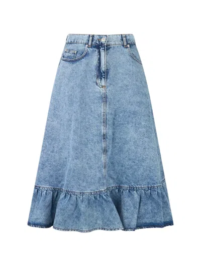 Moschino Ruffled Flared Midi Skirt In Blue