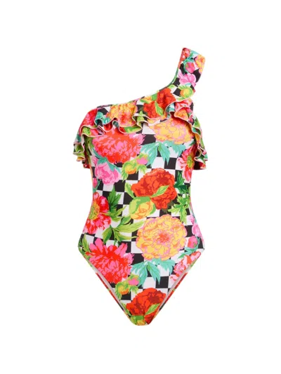 Moschino Ruffled Floral-print Swimsuit In Multi