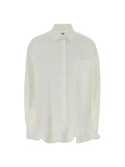 Moschino Ruffled Hem Long-sleeve Blouse In White