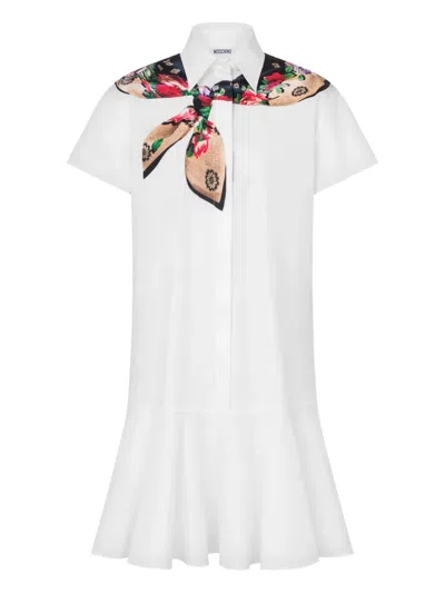 Moschino Printed Stretch Cotton Poplin Dress In White