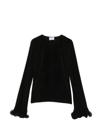 Moschino Crew Neck Top With Ruffled Cuffs In Black