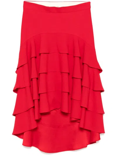 Moschino Ruffled Midi Skirt In Red