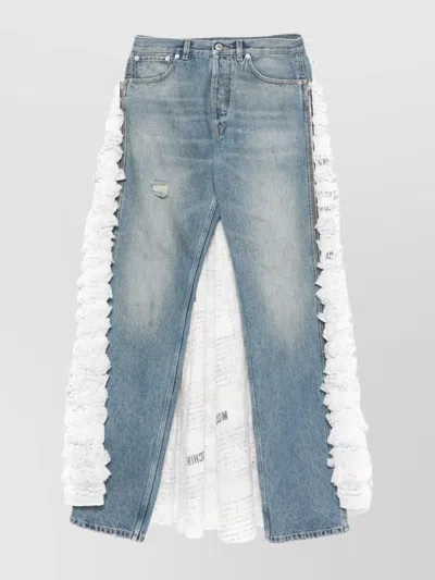 Moschino Ruffled Overlay Distressed Jeans In Blue
