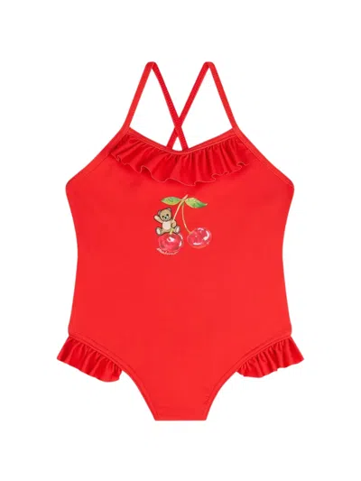 Moschino Babies' Ruffled Print Swimsuit In Pink