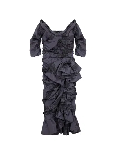 Moschino Ruffled Ruched Dress In Blue