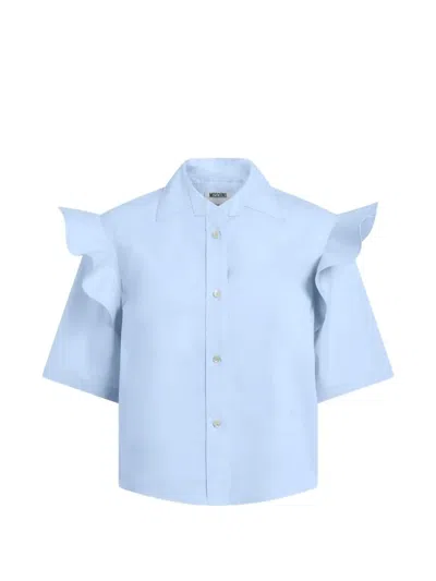 Moschino Ruffled Short-sleeve Shirt In Blue