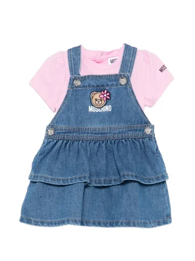 Moschino Babies' Ruffled Skirt Set In Blue