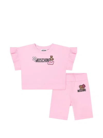 Moschino Babies' Ruffled-sleeves Shorts Set In Pink