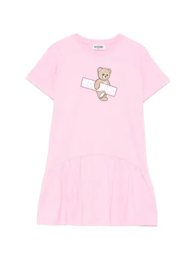 Moschino Kids' Ruffled Teddy-motif Dress In Pink