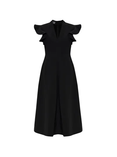 Moschino Knee Length Dress Belt Waist V Neckline In Black