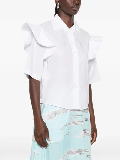 Moschino Ruffled-detailing Short-sleeved Shirt In White