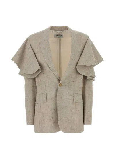 Moschino Ruffled-sleeve Viscose Jersey Blazer In Animal Print