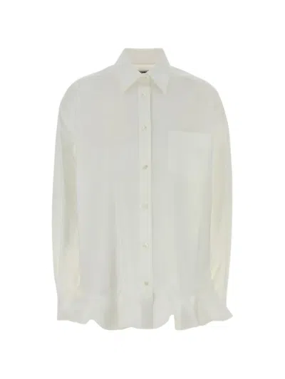 Moschino Shirt Long Sleeves Straight Cut Collar Pocket Ruffled Hem In Neutral
