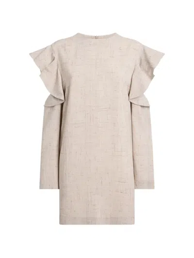 Moschino Ruffle-trimmed Cold-shoulder Mini Dress In Neutral