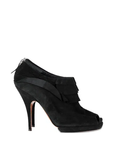 Pre-owned Moschino Ruflled High-heel Boots In Black