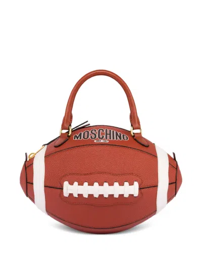 Moschino Rugby-ball-shape Shoulder Bag In Brown