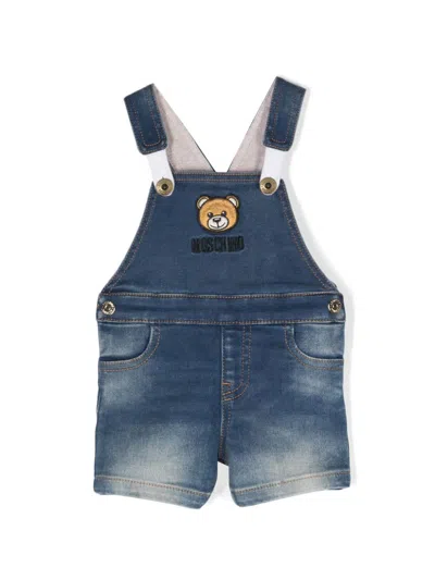 Moschino Babies' Teddy Bear Denim Dungarees In Blue