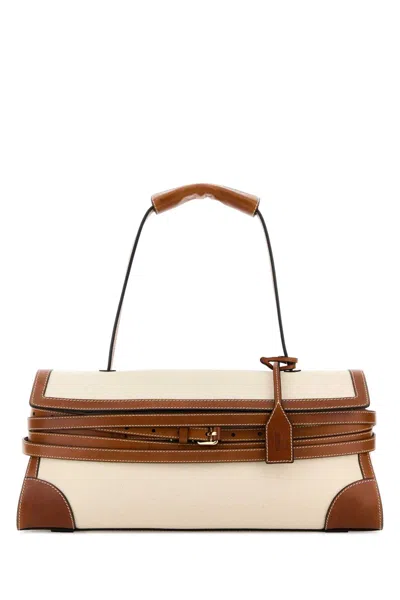 Moschino Sand Canvas Shoulder Bag In Brown