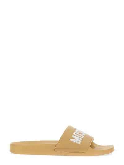 Moschino Sandal With Logo In Beige