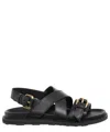 Moschino Sandals In Calf Leather With Buckles In Black