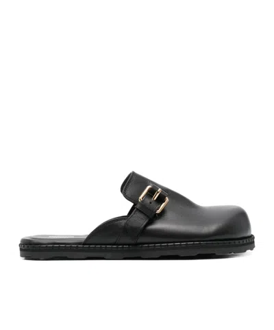 MOSCHINO MOSCHINO BUCKLE DETAILED ROUND TOE MULES