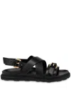 Moschino Sandals In Calf Leather With Buckles In Black