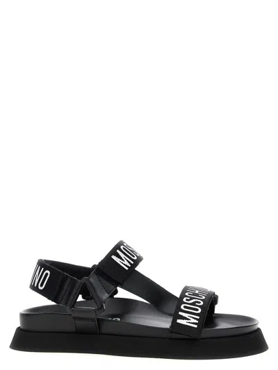 Moschino Logo Tape Platform Sandals In Black