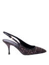 Moschino Jacquard Logo Slingback Pumps In Brown