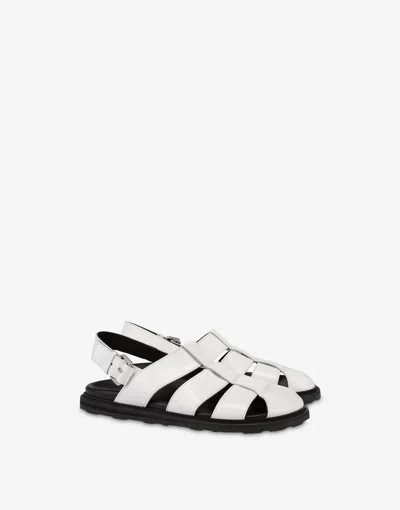 Moschino Sandals In Brushed Calf Leather Sporty In White