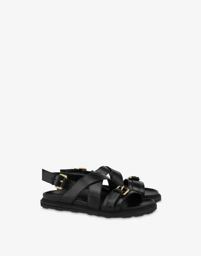 Moschino Sandals In Calf Leather With Buckles In Black