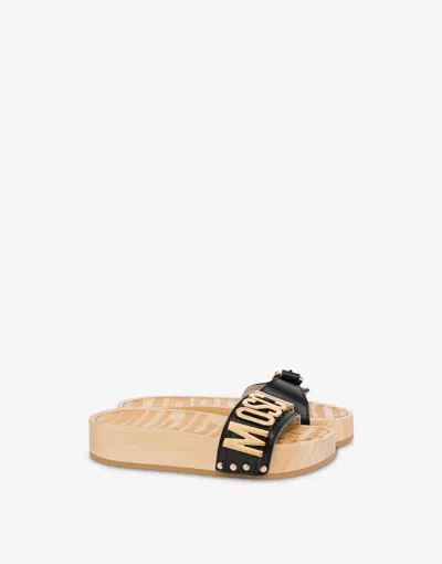 Moschino Sandals In Calfskin And Wood In Black