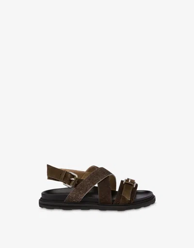 Moschino Sandals In Suede With Buckles In Brown