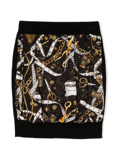 Moschino Kids' Sartorial-print Knitted Wool Skirt In Black