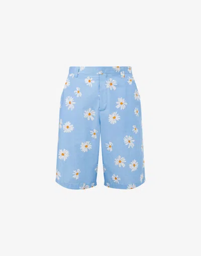 Moschino Satin Bermuda Allover Daisy In Blue
