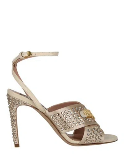 Moschino Satin Crystal Embellished Heel Sandals Woman Sandals Beige Size 8 Viscose, Silk, Leather