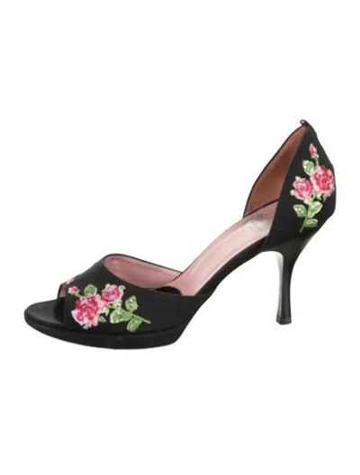Pre-owned Moschino Satin Floral Print D'orsay Pumps In Multicolor