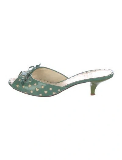 Pre-owned Moschino Satin Printed Slides In Green