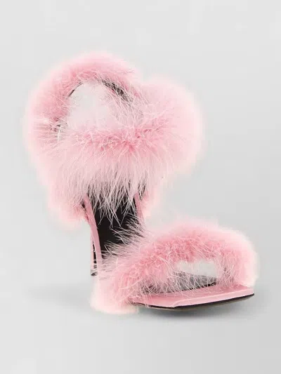 Moschino Satin Sandals Open Toe Feather Detail In Pink