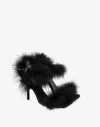 Moschino Satin Sandals With Feathers In Black