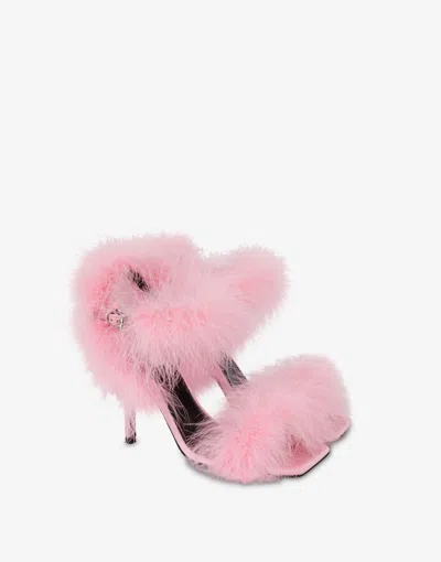 Moschino Satin Sandals With Feathers In Pink