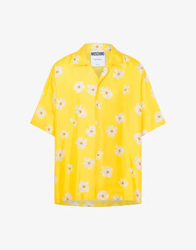 Moschino Satin Shirt Allover Daisy In Yellow