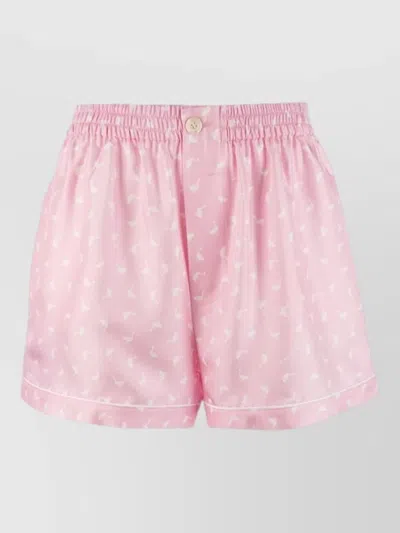 Moschino Satin Shorts Button Detail Back Pocket Animal Print In Pink