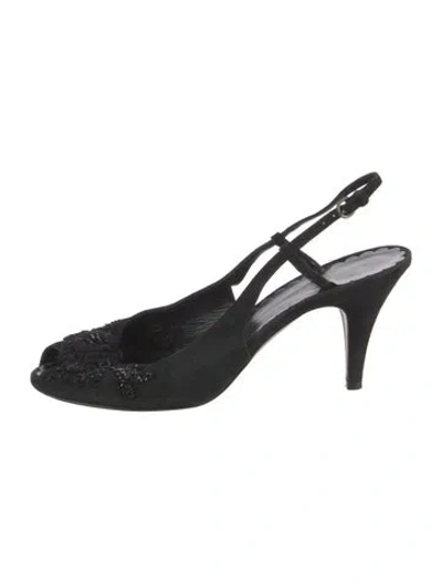 Pre-owned Moschino Satin Slingback Pumps In Black