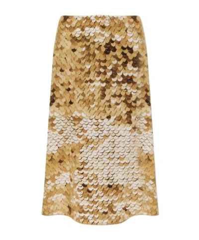 Moschino Printed-sequin Silk Midi Skirt In Multi