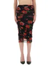 Moschino Scalloped Hem Floral Mesh Midi Skirt In Multi