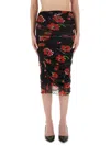 Moschino Scalloped Hem Floral Mesh Midi Skirt In Black